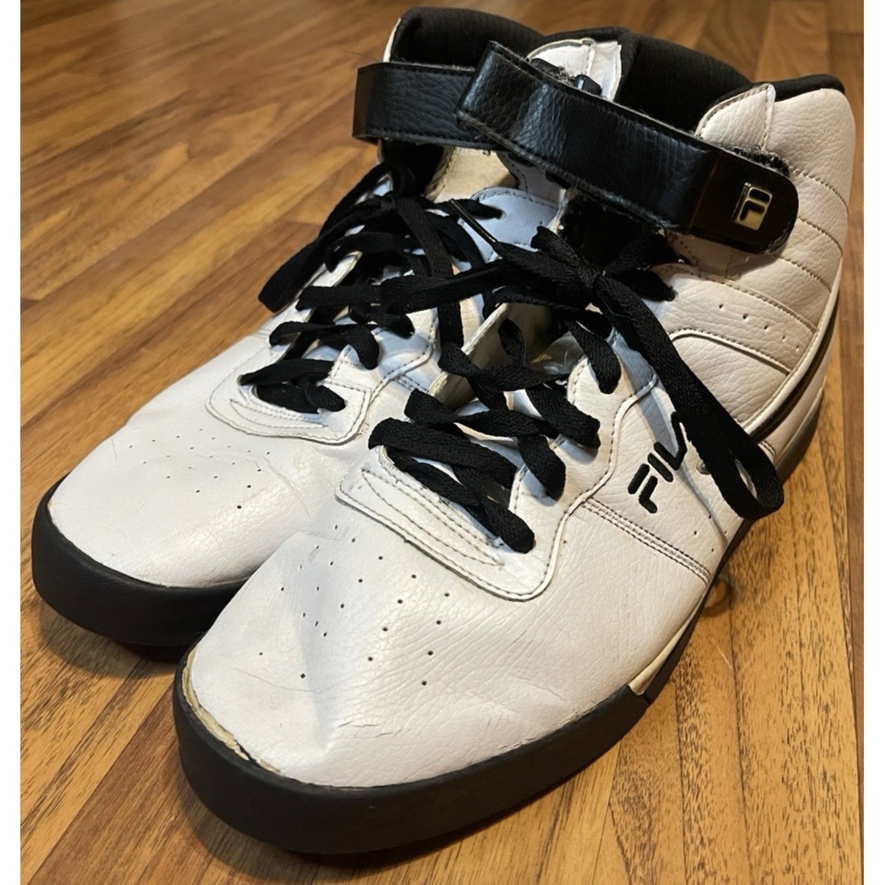 Fila Mens 11.5 White Black High Top Basketball Sneakers Synthetic 1SC60526-112